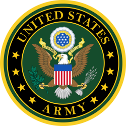 Official emblem of the United States Army with eagle and shield.